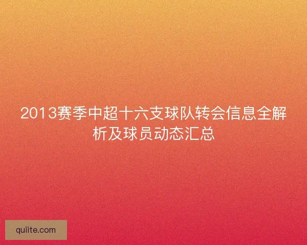 2013赛季中超十六支球队转会信息全解析及球员动态汇总